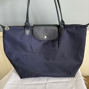 LONGCHAMP Le Pliage Large Navy Nylon Leather Shoulder Bag Tote Chunky Zip Purse